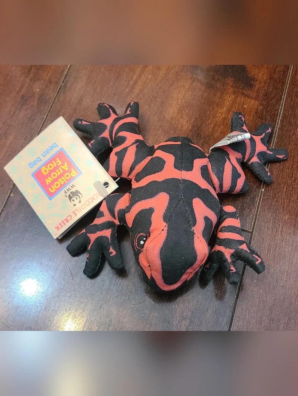 Vintage 1990 WWF Poison Arrow Frog Plush Bean Bag Tagged Determined Products Red